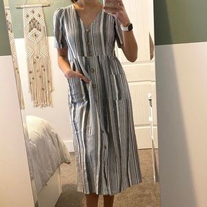 Striped Boho Button Up Dress with Pockets
